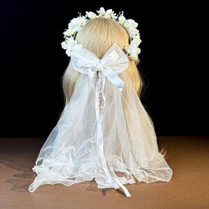 Flower Crown Headband Bridal Veil Floral Wreath for Weddings and Parties